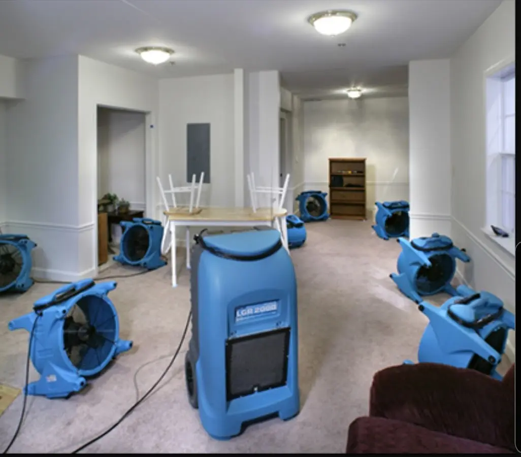 Air movers and dehumidifier setup for Water Damage Restoration in College Station